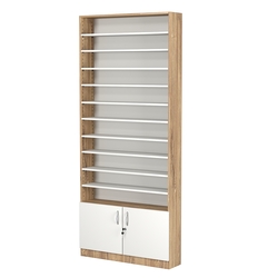 Стеллаж из ДСП с 10-ю полками 200x900 мм серии LEVEL-10 №10 (З/C - ДВП), Дуб Канзас коричневый + Белый