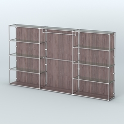 Торговая система ХРОМ (задняя стенка - ДСП) 3600 мм с прозрачными полками и поручнями №1, Ясень Анкор темный