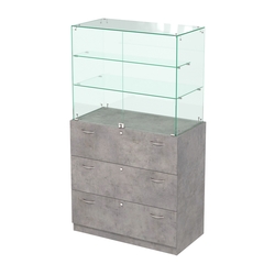 Высокий прилавок с выдвижными ящиками Селена-102, Бетон Чикаго светло-серый F186 ST9