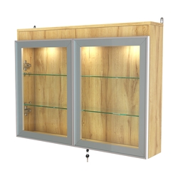 Витрина настенная №3-3А широкая с двумя полками и фризом серии Collecto, Дуб Золотистый