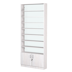 Стеллаж из ДСП с 7-ю полками 200x900 мм серии LEVEL-7 №10-1 (З/C - СТЕКЛО), Ясень Анкор светлый