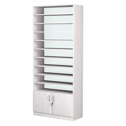 Стеллаж из ДСП с 9-ю полками 400x900 мм серии LEVEL-9 №14-1 (З/C - СТЕКЛО), Ясень Анкор светлый