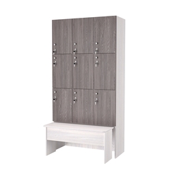 Шкаф для раздевалок с задвижной скамейкой КОМБО-Трио №3-2, Ясень Анкор светлый + Ясень Анкор темный