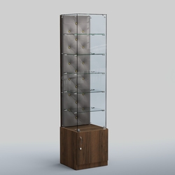 Высокая стеклянная витрина КАПИТОНЕ №506, Орех + Велюр 15 Silver