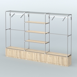 Торговая система ХРОМ без ДСП 3600 мм с тумбами Т15, полками ДСП и поручнями №6, Дуб Сонома