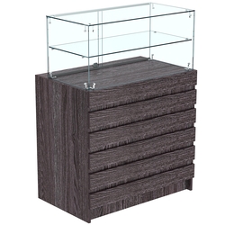 Торговый прилавок со стеклянной надставкой и фасадными панелями №1Э-01, Ясень Анкор темный - U31105