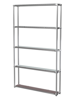 Торговый хромированный стеллаж с зеркальными полками №2, Ясень Анкор темный - U31105