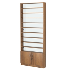 Стеллаж из ДСП с 9-ю полками 150x900 мм серии LEVEL-9 №9-1 (З/C - СТЕКЛО), Орех