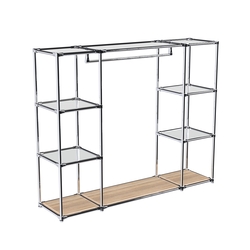 Хромированный стенд-вешало TD-44 №1-4 Хром с полками Зеркало 4мм, Дуб Сонома