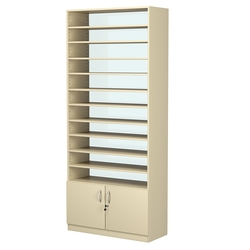 Стеллаж из ДСП с 10-ю полками 350x900 мм серии LEVEL-10 №13-1 (З/C - СТЕКЛО), Крем Вайс