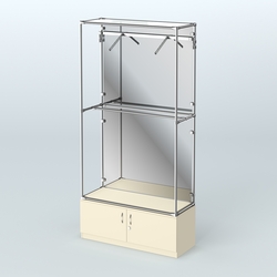 Торговая система ХРОМ (задняя стенка - зеркало) 1200 мм №4-4 с тумбой Т-21 и поручнями, Крем Вайс