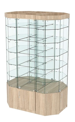 Стеклянная островная широкая с пятью полками витрина серии Истра №821-О-450, Дуб сонома