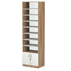 Стеллаж из ДСП с 7-ю полками 400x600 мм серии LEVEL-7 №7-1 (З/C - СТЕКЛО), Дуб Канзас коричневый + Белый