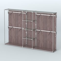 Торговая система ХРОМ (задняя стенка - ДСП) 3030 мм с прозрачными полками и поручнями №8, Ясень Анкор темный