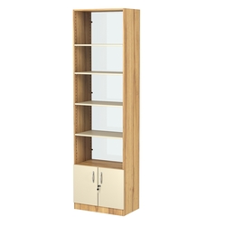 Стеллаж из ДСП с 4-мя полками 350x600 мм серии LEVEL-4 №6-1 (З/C - СТЕКЛО), Дуб Золотистый и Крем Вайс