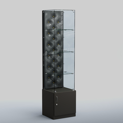 Высокая стеклянная витрина КАПИТОНЕ №6, Черный + Экокожа черная