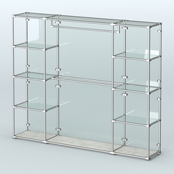 Торговая система ХРОМ (задняя стенка - стекло) 2430 мм с прозрачными полками и поручнями №3, Метрополитан Грей