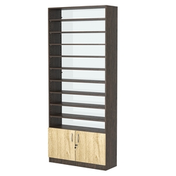 Стеллаж из ДСП с 9-ю полками 300x900 мм серии LEVEL-9 №12-1 (З/C - СТЕКЛО), Дуб Венге + Дуб Сонома