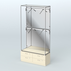 Торговая система ХРОМ (задняя стенка - зеркало) 1200 мм №3-2 с тумбой Т-14 и поручнями, Крем Вайс