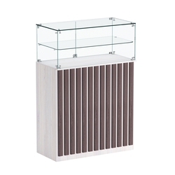 Торговый прилавок прямоугольный с планками и одной полкой ПРИЛИВ №2, Ясень Анкор светлый + Ясень Анкор темный