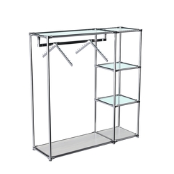 Хромированный стенд-вешало TD-43 №1-1 Хром (с прозрачными полками стекло 6мм), Ясень Анкор светлый - U31104