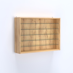 Витрина настенная №203-5Г открытая с пятью полками из стекла, Дуб Золотистый