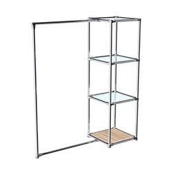 Хромированное вешало ЛИНИЯ №1-1 с полками стекло 6 мм, Дуб Золотистый