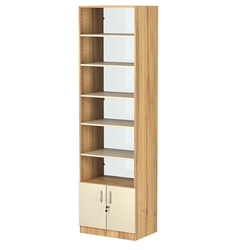 Стеллаж из ДСП с 5-ю полками 400x600 мм серии LEVEL-5 №7-1 (З/C - СТЕКЛО), Дуб Золотистый и Крем Вайс