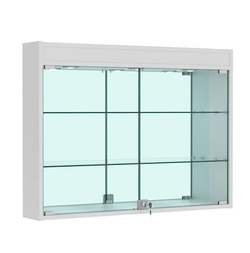 Витрина настенная №3-4А зеркальная с двумя широкими полками и фризом, Серый