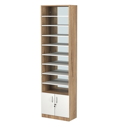 Стеллаж из ДСП с 8-ю полками 300x600 мм серии LEVEL-8 №5-2 (З/C - ЗЕРКАЛО), Дуб Канзас коричневый + Белый