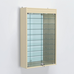 Витрина настенная №202-8А высокая с девятью полками, зеркалом и подсветкой, Крем Вайс
