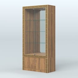 Витрина с декором и зеркалом №ВБА-3, Орех