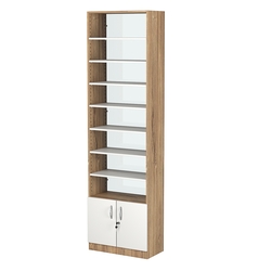 Стеллаж из ДСП с 7-ю полками 300x600 мм серии LEVEL-7 №5-1 (З/C - СТЕКЛО), Дуб Канзас коричневый + Белый