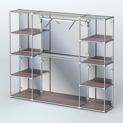 Торговая система ХРОМ (задняя стенка - зеркало) 2430 мм с полками ДСП и поручнями №11, Ясень Анкор темный