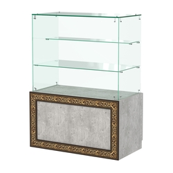 Стеклянный прилавок с декором и двумя прозрачными полками №СПБА-07, Метрополитан Грей