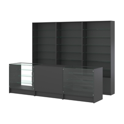 Комплект стеллажей со стеклянными полками U-6 №12 и прилавков ЭК-04, Черный