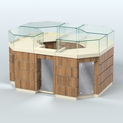 Торговый островок GOLD с зеркальным фасадом №1-1 (3,13 кв.м), Крем Вайс + Орех