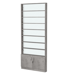 Стеллаж из ДСП с 7-ю полками 100x900 мм серии LEVEL-7 №8-1 (З/C - СТЕКЛО), Бетон Чикаго светло-серый F186 ST9