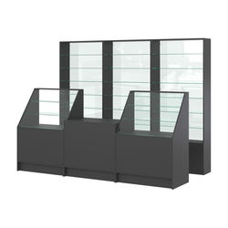 Комплект стеллажей со стеклянными полками U-6 №12-1 и прилавков ЭК-07, Черный