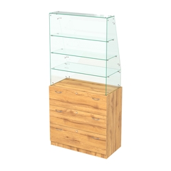 Прилавок с наклонным фасадным стеклом Селена-15, Дуб Золотистый