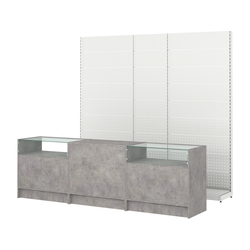 Комплект металлических стеллажей с перфорацией и прилавков ЭК-2, Бетон Чикаго светло-серый F186 ST9