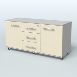 Тумба сервисная Индиго с 3 ящиками с замком и 2 фасадами, Серый + Крем Вайс