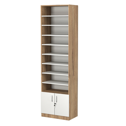 Стеллаж из ДСП с 8-ю полками 350x600 мм серии LEVEL-8 №6 (З/C - ДВП), Дуб Канзас коричневый + Белый