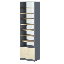 Стеллаж из ДСП с 7-ю полками 400x600 мм серии LEVEL-7 №7-1 (З/C - СТЕКЛО), Темно-серый + Крем Вайс