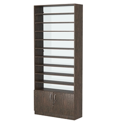 Стеллаж из ДСП с 9-ю полками 300x900 мм серии LEVEL-9 №12-1 (З/C - СТЕКЛО), Дуб Венге