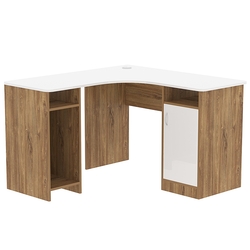 Стол угловой СУ-04-Л (левосторонний), Дуб Канзас коричневый + Белый