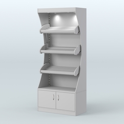 Стеллаж высокий пристенный с деревянными полками для хлебной лавки ХЛ-1, Серый