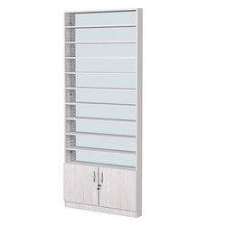 Стеллаж из ДСП с 9-ю полками 100x900 мм серии LEVEL-9 №8-2 (З/C - ЗЕРКАЛО), Ясень Анкор светлый