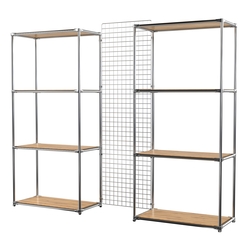 Сетчатый стеллаж СТИЛЬ с полками ДСП и решеткой №31-3, Дуб Золотистый