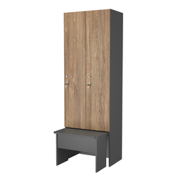 Шкаф для раздевалок с задвижной скамейкой КОМБО-Соло №2-2, Темно-серый+Дуб Канзас коричневый